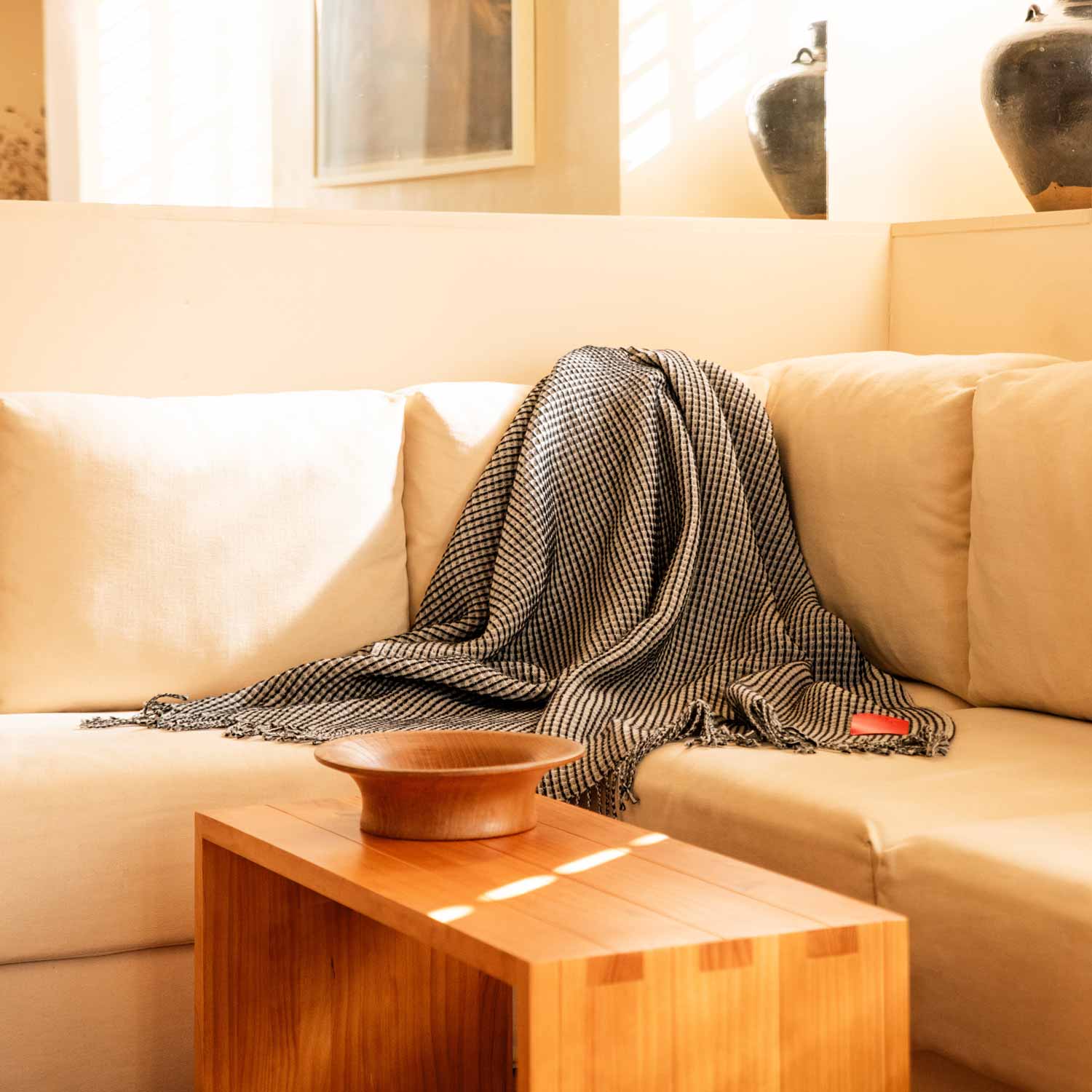 Black and White Wool Honeycomb Blanket