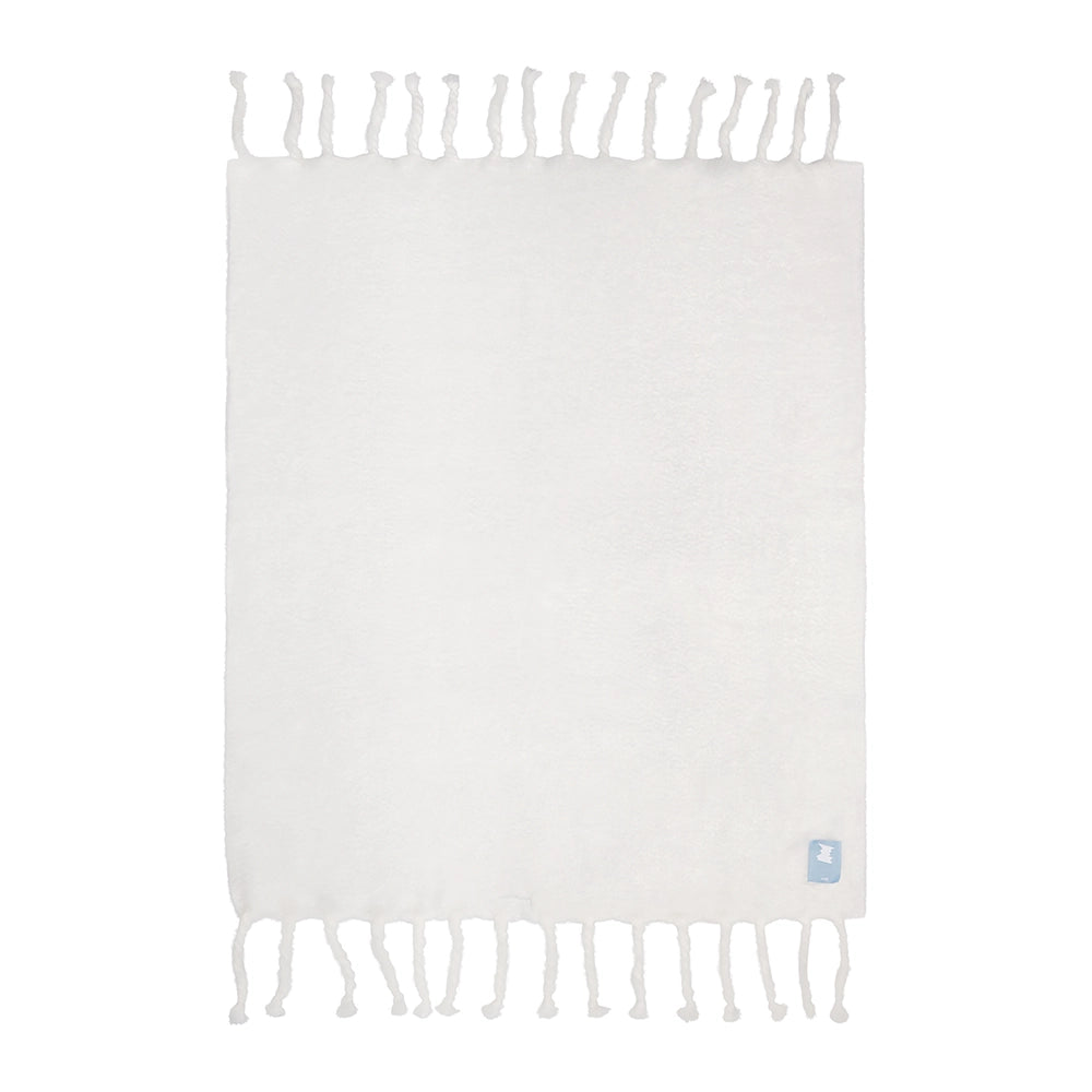 White mohair blanket with fringes on a white background
