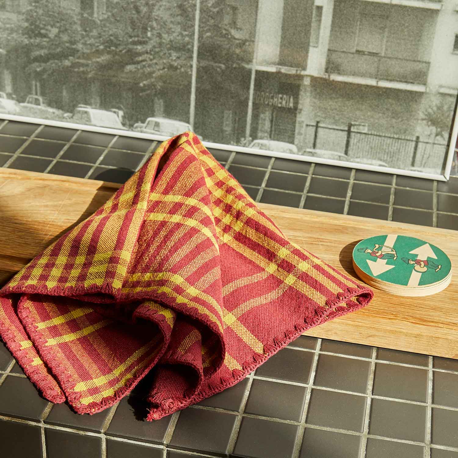Bordeaux and Yellow Trattoria Set of Two Napkins