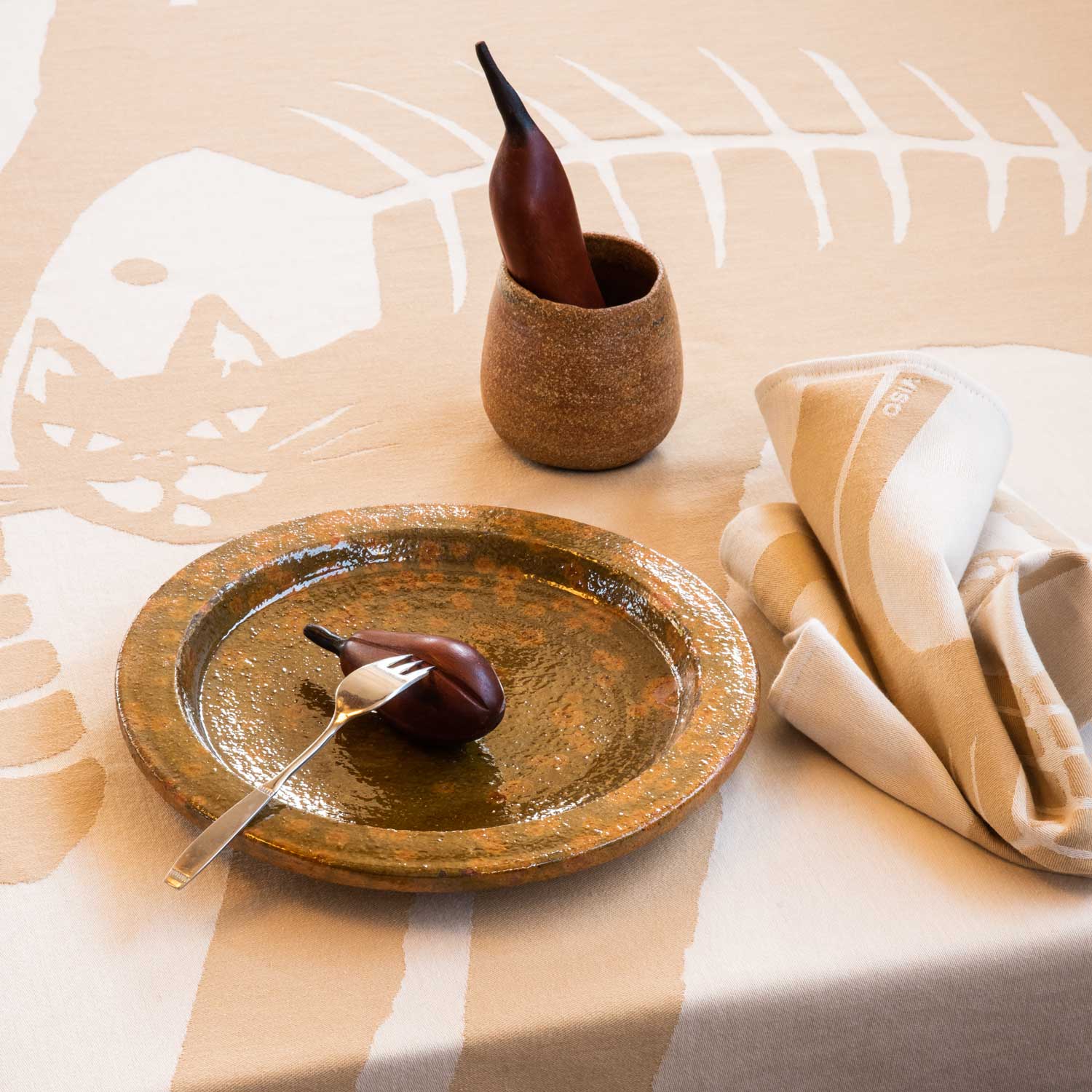 CatFish Beige Cotton Set of Two Napkins