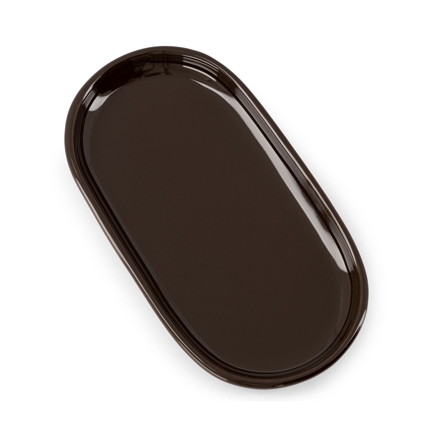A high-gloss ceramic tray in shades of brown.