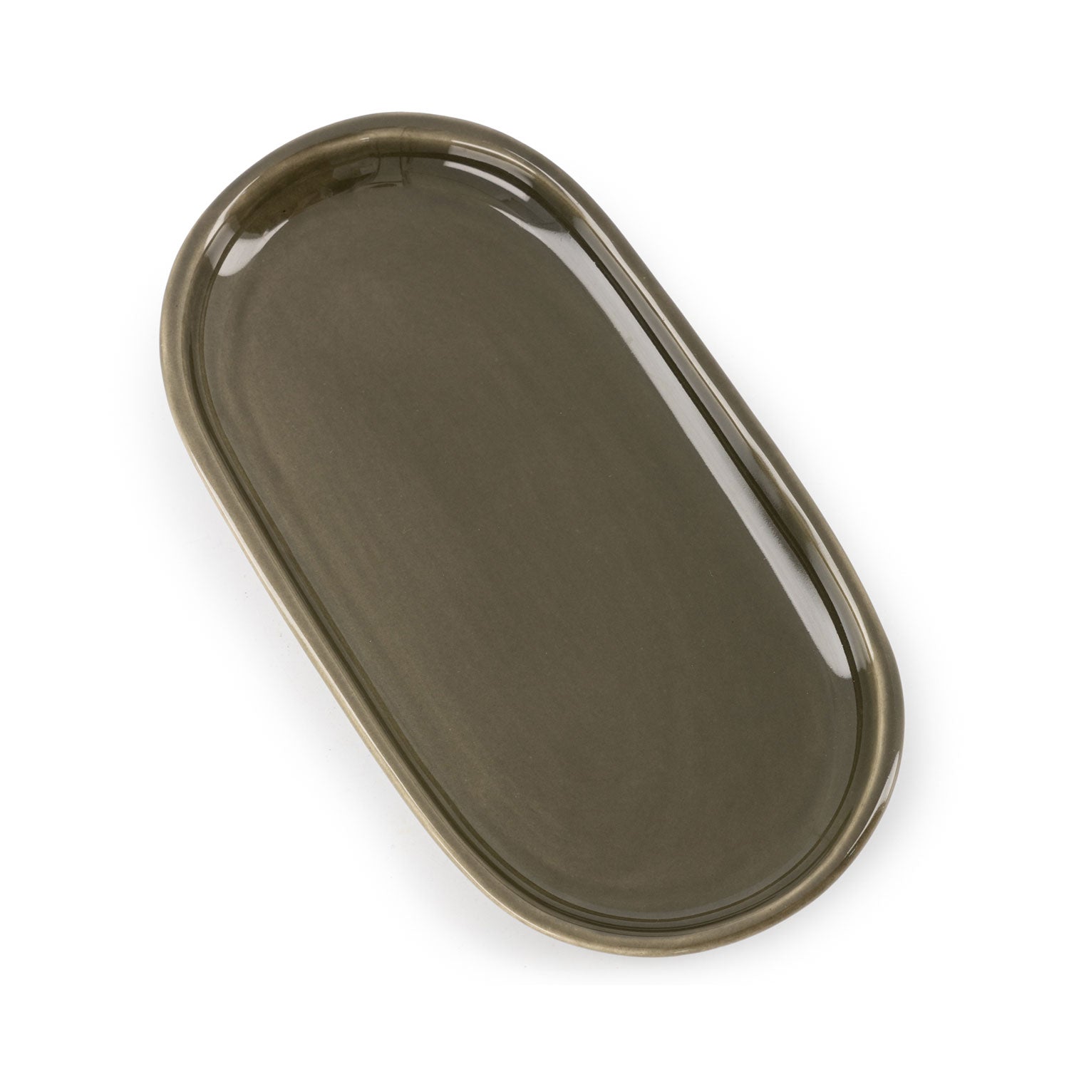A high-gloss ceramic tray in shades of green.