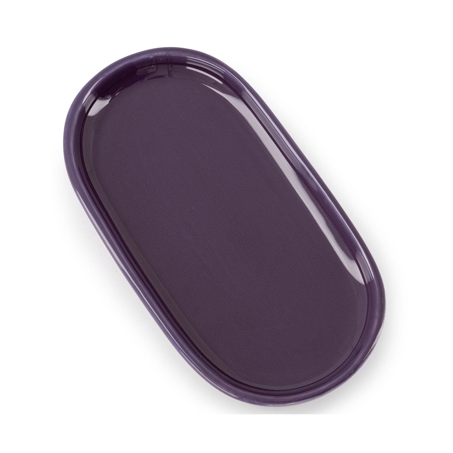 A high-gloss ceramic tray in shades of purple.