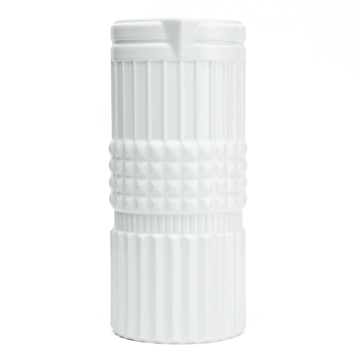 A white porcelain vase with a shape reminiscent of the various forms of nuts.