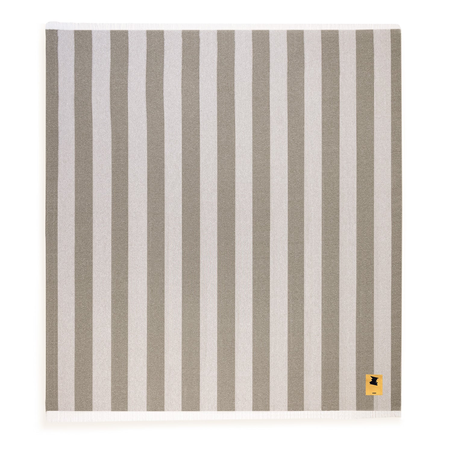 Striped gray and white towel with brown and white stripes on a white background
