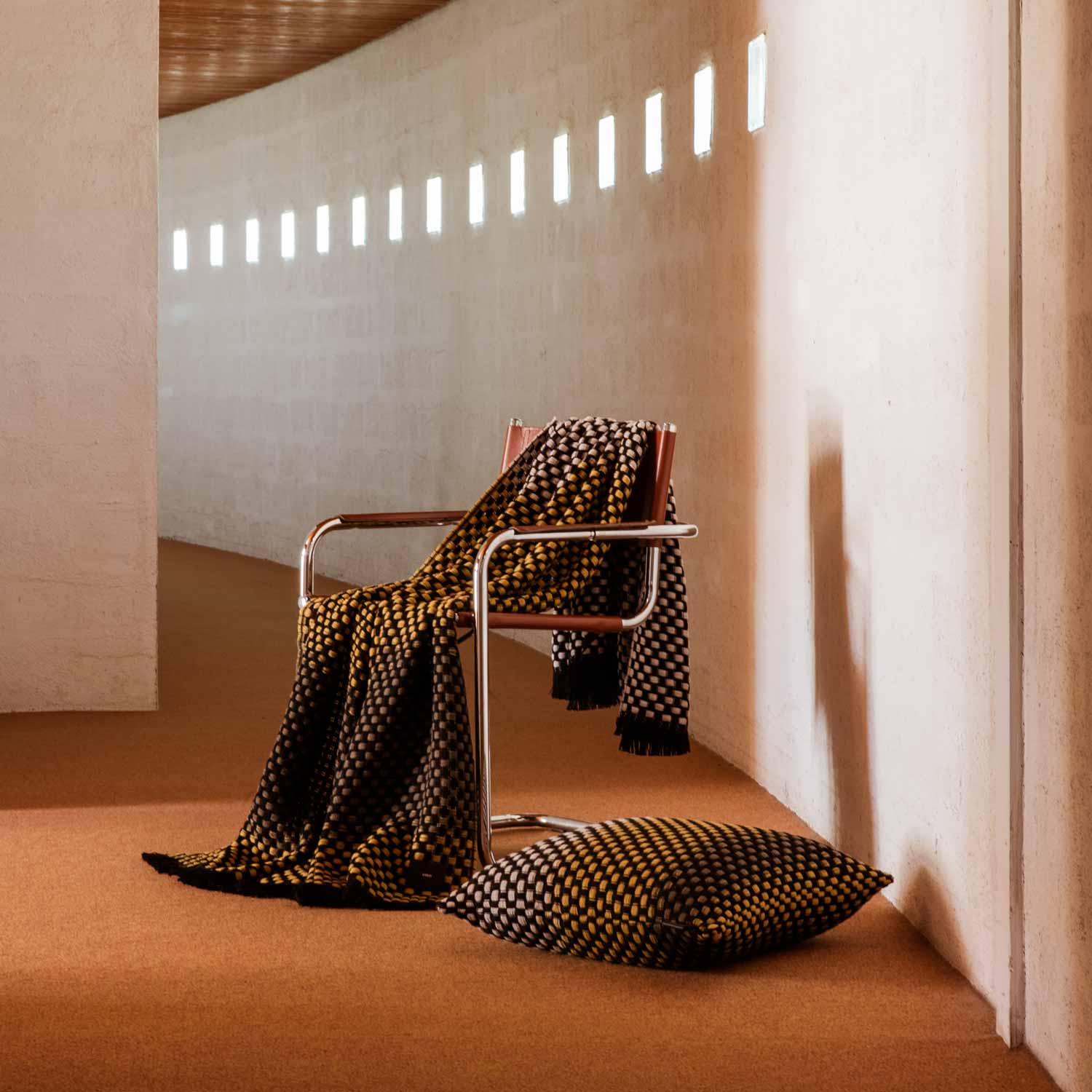 Mustard Gradient Basketweave Wool Blanket