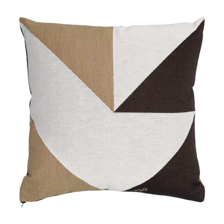 tapestry cotton jacquard white, black and brown pillow on white background